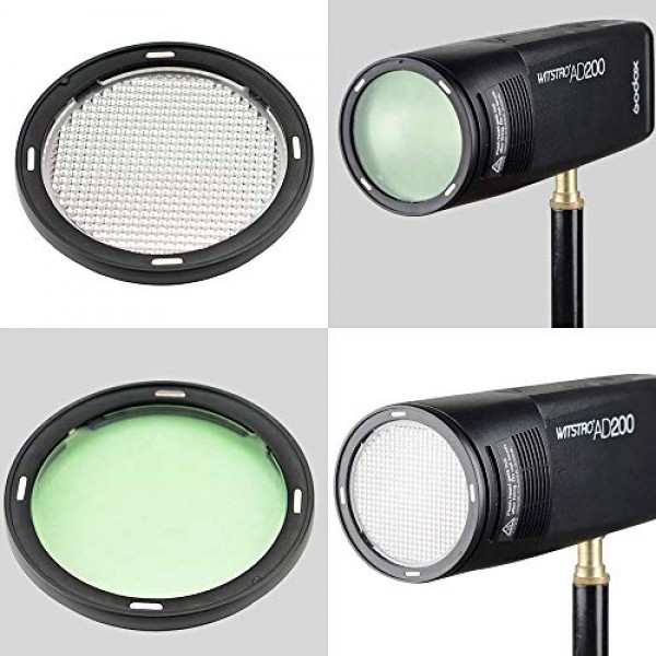 GODOX H200R 링 플래시 헤드 + AK-R1 Godox AD200 포켓 플래시용 액세서리 키트(디퓨저 볼, 컬러 필터, 허니 콤, 스누트, 헛간 도어 및 H200R 원형 플래시 헤드)(H200R+AK-R1)