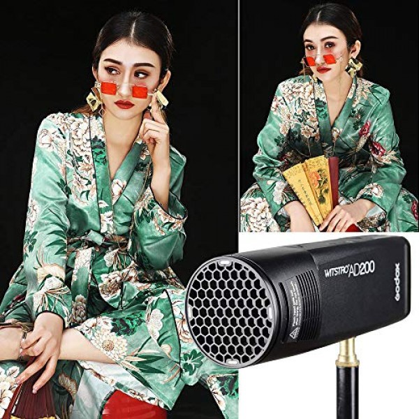 GODOX H200R 링 플래시 헤드 + AK-R1 Godox AD200 포켓 플래시용 액세서리 키트(디퓨저 볼, 컬러 필터, 허니 콤, 스누트, 헛간 도어 및 H200R 원형 플래시 헤드)(H200R+AK-R1)