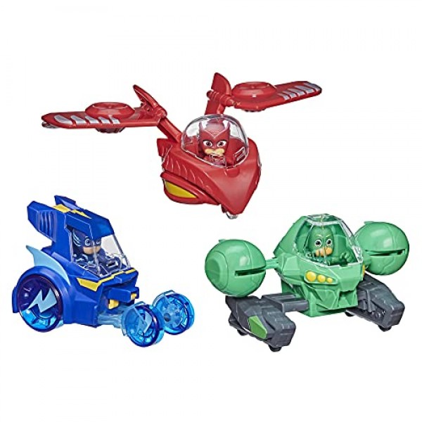 PJ Masks 3-in-1 Combiner Jet 유치원 장난감, PJ Masks 장난감 세트, PJ 마스크 3개 연결 자동차 및 3세 이상 어린이를 위한 액션 피규어 3개 포함 Frustration Free Preschool Toy