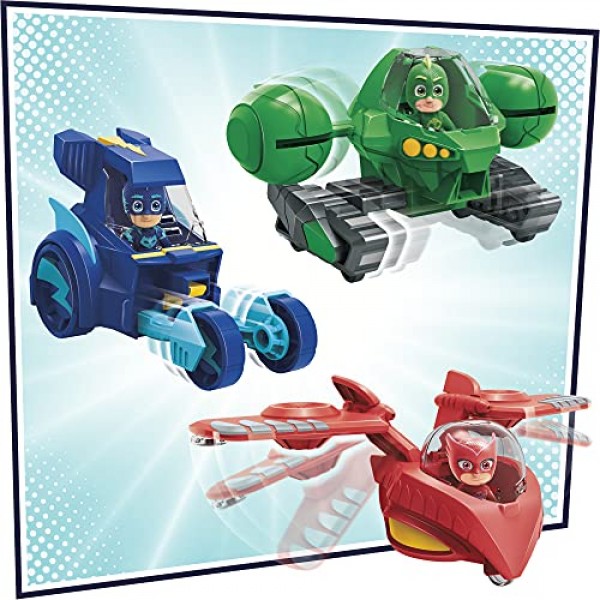 PJ Masks 3-in-1 Combiner Jet 유치원 장난감, PJ Masks 장난감 세트, PJ 마스크 3개 연결 자동차 및 3세 이상 어린이를 위한 액션 피규어 3개 포함 Frustration Free Preschool Toy