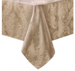 Newbridge Barcelona 럭셔리 다마스크 천 식탁보, 100% 폴리에스테르, 철 없음, 토양 저항성 식당, 파티 연회 및 휴일 식탁보, 52인치 x 70인치 직사각형/직사각형, 골든 베이지