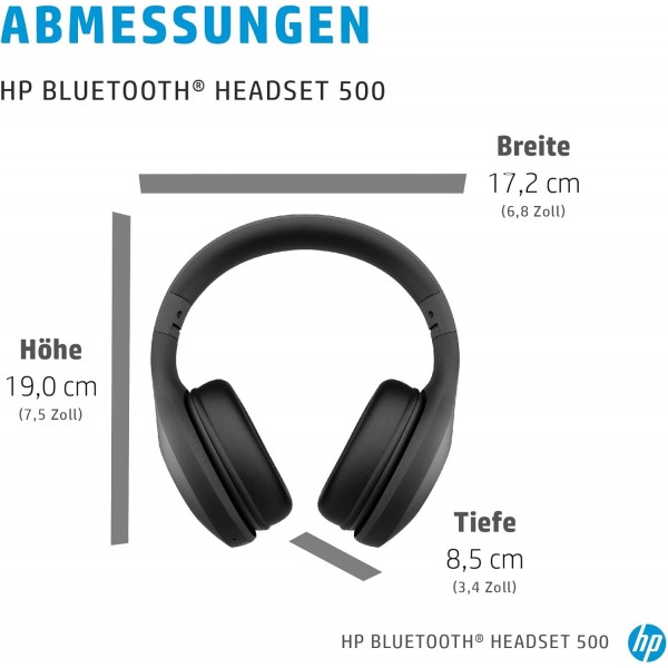 HP Bluetooth Headset 500(헤드폰, Bluetooth 5, 배터리 수명 최대 20시간, USB-C 충전 케이블, 접이식) 블랙, Unica