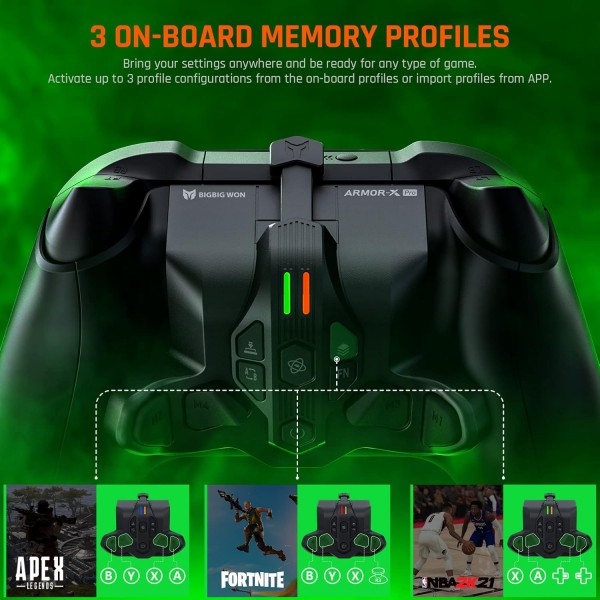 Xbox Series X|S 컨트롤러용 BIGBIG WON 무선 백 버튼 부착물, Xbox Series X|S/Xbox One/Switch/Win, 6축 자이로 모션 조준|터보|매크로 컨트롤러 패들에서 플레이하는 Armor-X Pro Mod Pack. A