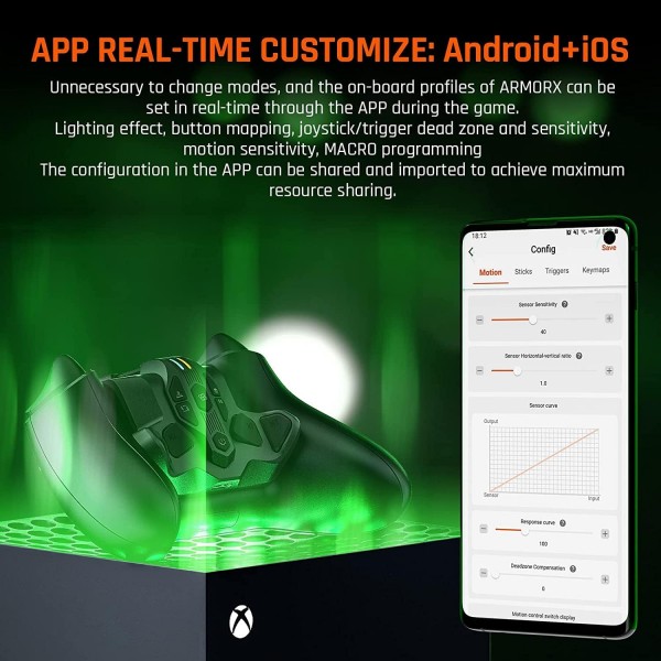 Xbox Series X|S 컨트롤러용 BIGBIG WON 무선 백 버튼 부착물, Xbox Series X|S/Xbox One/Switch/Win, 6축 자이로 모션 조준|터보|매크로 컨트롤러 패들에서 플레이하는 Armor-X Pro Mod Pack. A