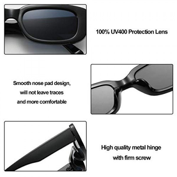 Dollger 직사각형 선글라스 여성 남성 자외선 차단 선글라스 빈티지 슬림 안경 블랙 선글라스 여성 90년대 안경 여행, 운전, 낚시, 파티