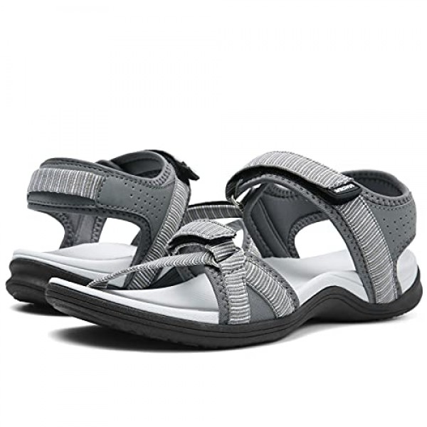 MEGNYA 여성용 경량 미끄럼 방지 샌들, 조절 가능한 후크 및 루프 스트랩이 있는 여름 외부 하이킹 샌들