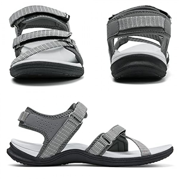 MEGNYA 여성용 경량 미끄럼 방지 샌들, 조절 가능한 후크 및 루프 스트랩이 있는 여름 외부 하이킹 샌들