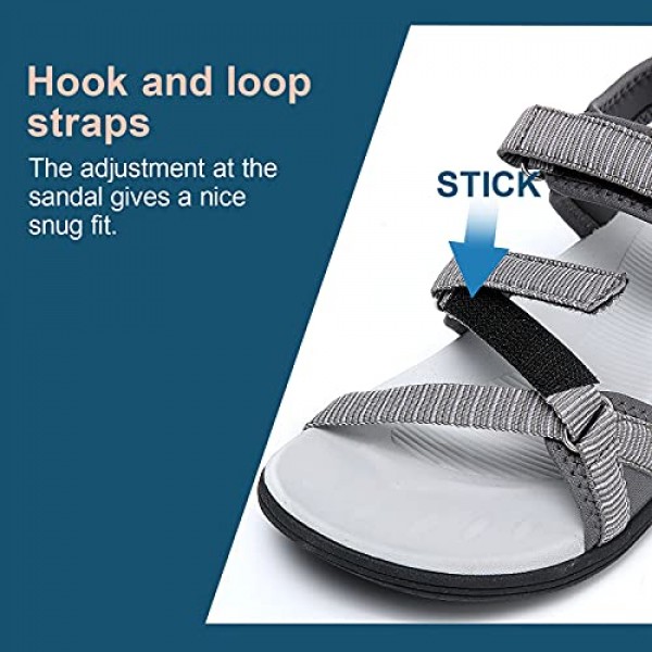 MEGNYA 여성용 경량 미끄럼 방지 샌들, 조절 가능한 후크 및 루프 스트랩이 있는 여름 외부 하이킹 샌들