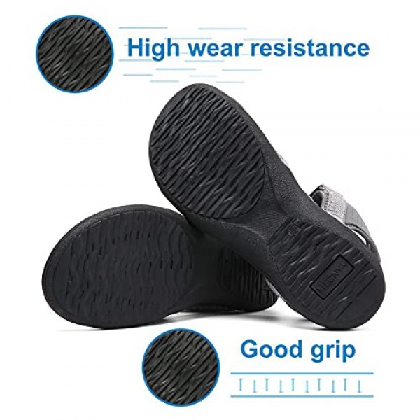 MEGNYA 여성용 경량 미끄럼 방지 샌들, 조절 가능한 후크 및 루프 스트랩이 있는 여름 외부 하이킹 샌들