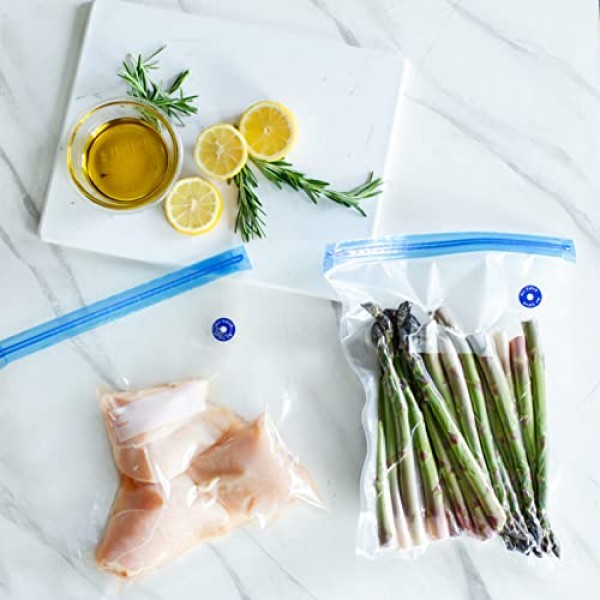 Joule 및 Anova Cooker용 OUII Sous Vide 가방 - 진공 실러 가방, 핸드 펌프, 클립이 포함된 52개 키트 - 3가지 가방 크기, 식품 보관, 식사 준비 - 모든 Sous Vide 요리 기계에 적합