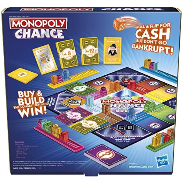 성인과 어린이를 위한 Hasbro Gaming Monopoly Chance 보드 게임 | 빠르게 진행되는 가족 파티 게임 | 8세 이상 | 2-4명의 플레이어 | 20분 평균