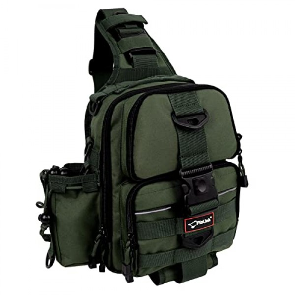 Fiblink 낚시 태클 배낭 방수 낚시 슬링 가방 로드 및 기어 홀더가 포함된 낚시 보관 팩(육군 녹색)