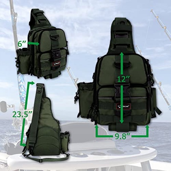 Fiblink 낚시 태클 배낭 방수 낚시 슬링 가방 로드 및 기어 홀더가 포함된 낚시 보관 팩(육군 녹색)