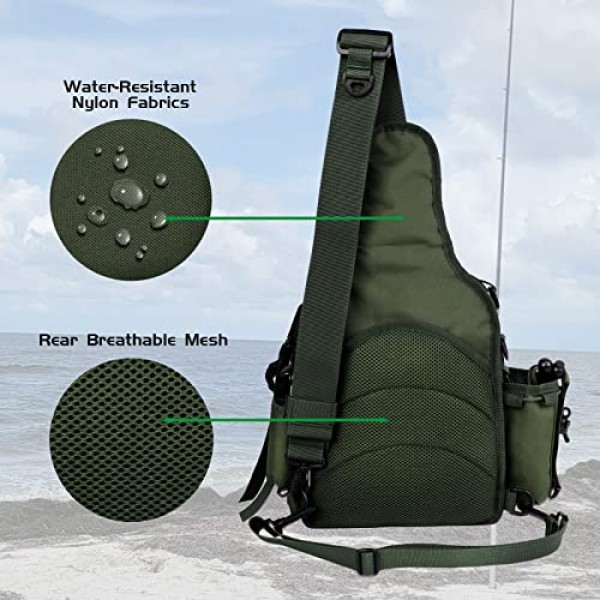 Fiblink 낚시 태클 배낭 방수 낚시 슬링 가방 로드 및 기어 홀더가 포함된 낚시 보관 팩(육군 녹색)