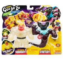 Goo Jit Zu 글로우 쉬프터의 영웅 대 슈퍼 스트레치 피규어 2개 팩: Blazagon vs Viper; 야광 슬라임 필링과 독특한 점액 변형