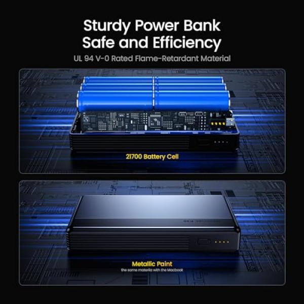 AOHI 노트북 전원 은행 100W 30000mAh USB C 휴대용 충전기 PD3.0 고속 충전 배터리 팩 MacBook Pro/Air, XPS, iPad Pro, iPhone 15/14/13, Galaxy,Steam Deck, Switch, Black용 PPS 휴대용 충전기