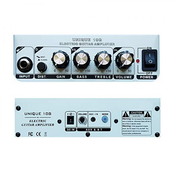 듀얼 전원 블루투스 기타 앰프, 10W 스피커가 장착된 휴대용 일렉트릭 기타 앰프, 게인/베이스/트레블 노브가 포함된 기타 앰프