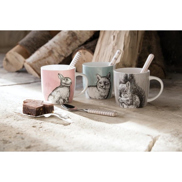 KitchenCraft China 'Rabbit' 배럴 모양 프린트 동물 머그, 차 또는 커피 컵, 전자레인지 및 식기세척기 안전, 425ml - 핑크(4개 세트) POKCMBAR140
