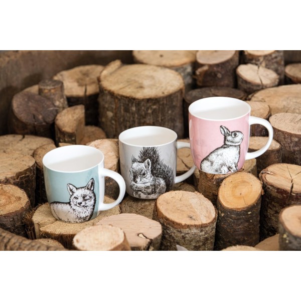 KitchenCraft China 'Rabbit' 배럴 모양 프린트 동물 머그, 차 또는 커피 컵, 전자레인지 및 식기세척기 안전, 425ml - 핑크(4개 세트) POKCMBAR140