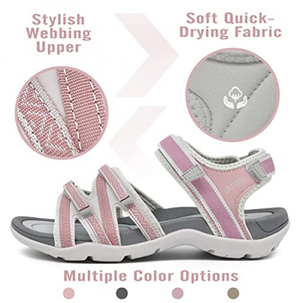 GRITION 여성 하이킹 샌들 와이드 야외 소녀 스포츠 여름 플랫 비치 워터 슈즈 오픈 발가락 조정 가능한 운동화