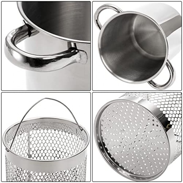 AVLA 아스파라거스 냄비, 4쿼트 스테인리스 스틸 스티머 쿠커, 파스타, 스파게티, 삶은 계란, 새우, 감자 튀김용 오일 딥 프라이 팬을 위한 탈착식 바구니와 뚜껑이 있는