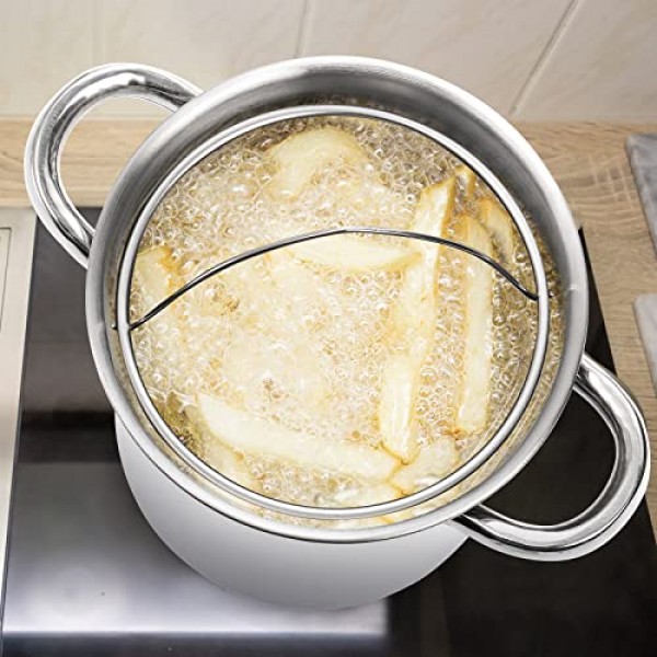 AVLA 아스파라거스 냄비, 4쿼트 스테인리스 스틸 스티머 쿠커, 파스타, 스파게티, 삶은 계란, 새우, 감자 튀김용 오일 딥 프라이 팬을 위한 탈착식 바구니와 뚜껑이 있는