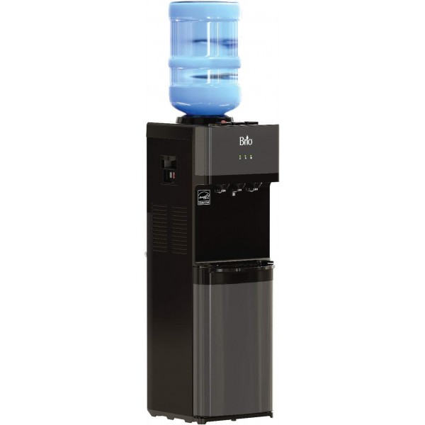 Brio 한정판 탑 로딩 워터 쿨러 디스펜서 - 블랙 스테인리스 스틸 - 냉온수, 어린이 안전 잠금 장치, 3 또는 5갤런 병 보관 - UL/Energy Star 승인