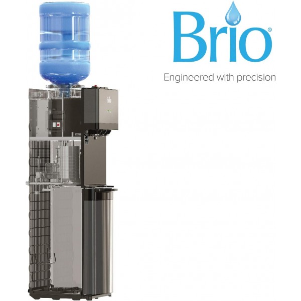 Brio 한정판 탑 로딩 워터 쿨러 디스펜서 - 블랙 스테인리스 스틸 - 냉온수, 어린이 안전 잠금 장치, 3 또는 5갤런 병 보관 - UL/Energy Star 승인