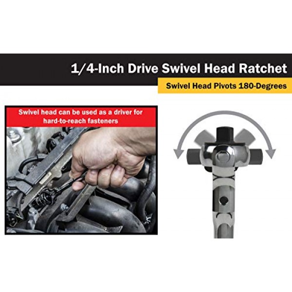 Titan 11066 1/4인치 드라이브 x 5-5/8인치 72톱니 회전 헤드 래칫