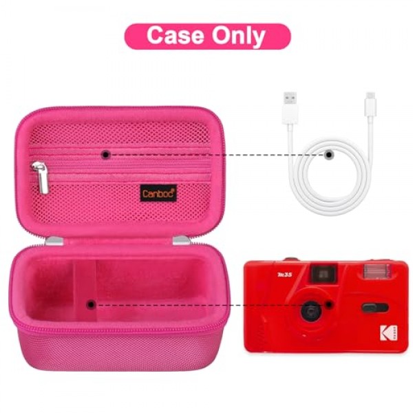 KODAK EKTAR H35/H35N/ M35/ F9/ M38 하프 프레임 필름 카메라용 Canboc 휴대용 여행용 케이스, 포인트 앤 샷 카메라 가방, 필름에 맞는 지퍼 메쉬 포켓, 배터리, USB 케이블, 로즈레