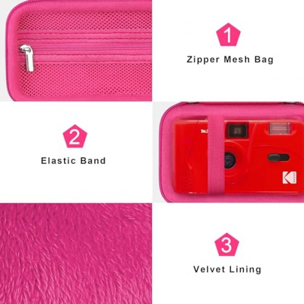 KODAK EKTAR H35/H35N/ M35/ F9/ M38 하프 프레임 필름 카메라용 Canboc 휴대용 여행용 케이스, 포인트 앤 샷 카메라 가방, 필름에 맞는 지퍼 메쉬 포켓, 배터리, USB 케이블, 로즈레