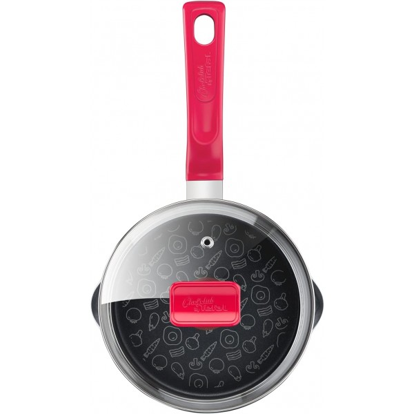 Tefal G80622 Chefclub 스튜 냄비 16 cm + 유리 뚜껑 | 티타늄 논스틱 코팅 | 열 신호 온도 표시기 | 안전한 요리 | 쉬운 청소 | 유도에 적합 | 빨간색