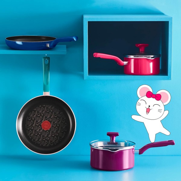 Tefal G80622 Chefclub 스튜 냄비 16 cm + 유리 뚜껑 | 티타늄 논스틱 코팅 | 열 신호 온도 표시기 | 안전한 요리 | 쉬운 청소 | 유도에 적합 | 빨간색