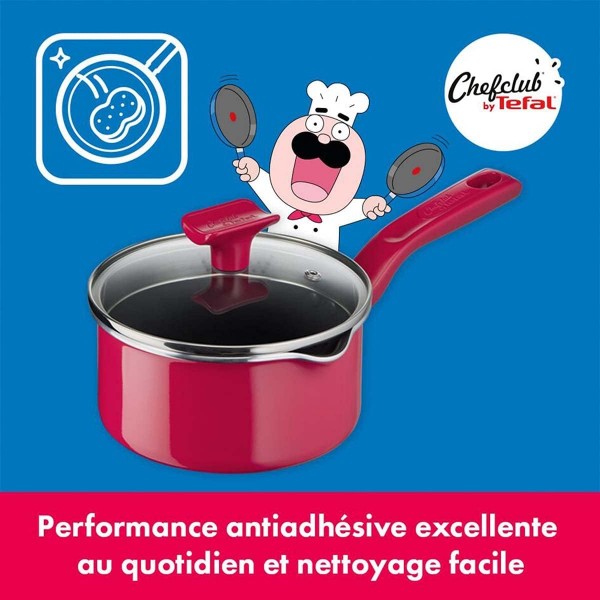 Tefal G80622 Chefclub 스튜 냄비 16 cm + 유리 뚜껑 | 티타늄 논스틱 코팅 | 열 신호 온도 표시기 | 안전한 요리 | 쉬운 청소 | 유도에 적합 | 빨간색