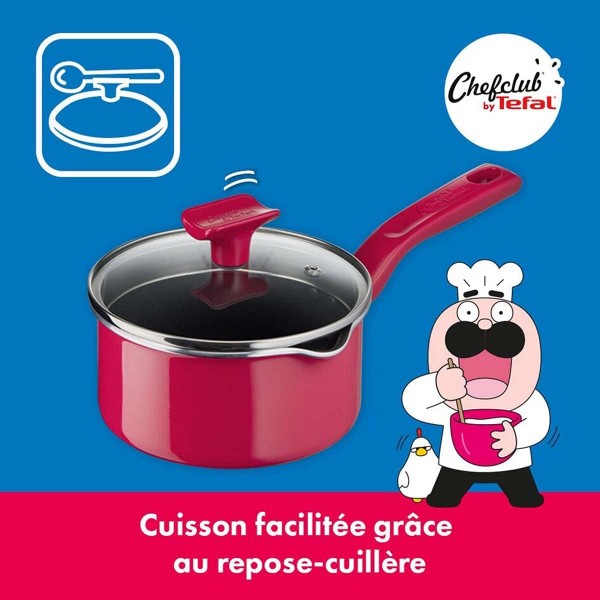 Tefal G80622 Chefclub 스튜 냄비 16 cm + 유리 뚜껑 | 티타늄 논스틱 코팅 | 열 신호 온도 표시기 | 안전한 요리 | 쉬운 청소 | 유도에 적합 | 빨간색