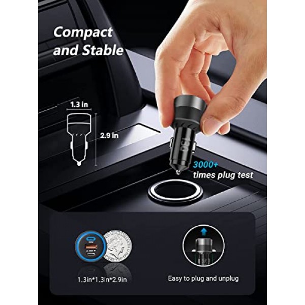 130W USB C 차량용 고속 충전기(100W 케이블 포함), PD 100W PPS 45W QC5 30W 시가 라이터 유형 C 충전기, iPad Pro MacBook Pro Air 노트북 iPhone 15 14 13 Pro Max Plus Samsung S23 Ultra S22 S21