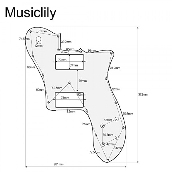 Musiclily Pro 15 홀 덮여 HH 기타 픽가드 멕시코 펜더 72 텔레 디럭스 스타일 일렉트릭 기타, 4플라이 블랙 펄
