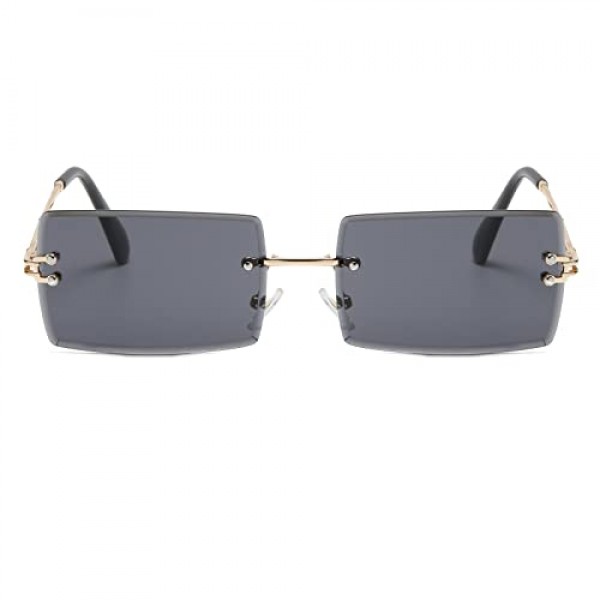 Ggpyyon 남성 및 여성을 위한 직사각형 무테 선글라스, 프레임 없는 선글라스, 여성 및 남성을 위한 복고풍 투명 렌즈, UV400 보호