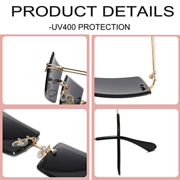 Ggpyyon 남성 및 여성을 위한 직사각형 무테 선글라스, 프레임 없는 선글라스, 여성 및 남성을 위한 복고풍 투명 렌즈, UV400 보호