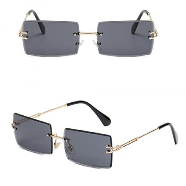 Ggpyyon 남성 및 여성을 위한 직사각형 무테 선글라스, 프레임 없는 선글라스, 여성 및 남성을 위한 복고풍 투명 렌즈, UV400 보호