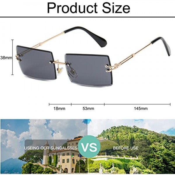 Ggpyyon 남성 및 여성을 위한 직사각형 무테 선글라스, 프레임 없는 선글라스, 여성 및 남성을 위한 복고풍 투명 렌즈, UV400 보호
