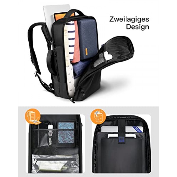 Inateck 40L 초대형 핸드 러기지 여행용 배낭 15.6-17 인치 노트북용 노트북 배낭, 위켄더 블랙용 비행 승인 배낭 캐빈 배낭