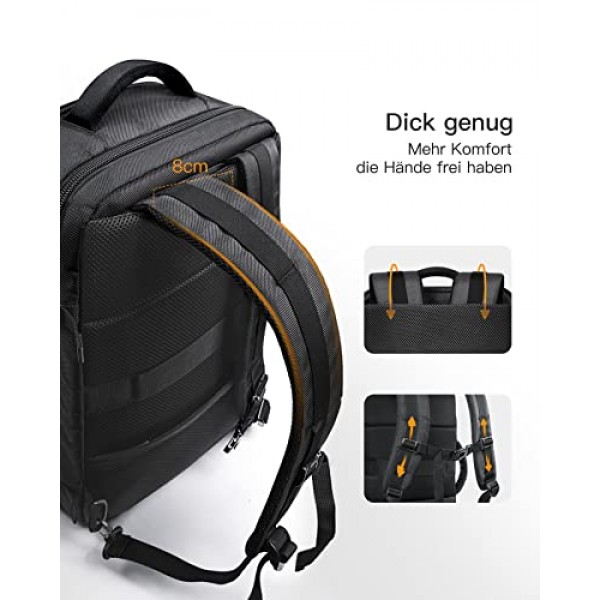 Inateck 40L 초대형 핸드 러기지 여행용 배낭 15.6-17 인치 노트북용 노트북 배낭, 위켄더 블랙용 비행 승인 배낭 캐빈 배낭