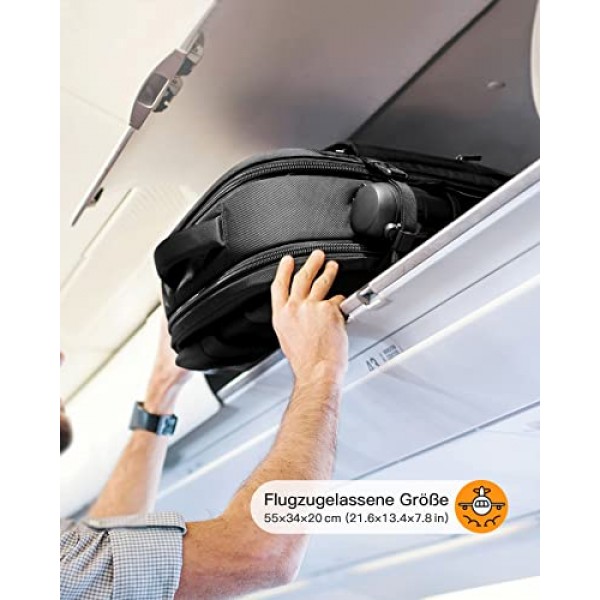 Inateck 40L 초대형 핸드 러기지 여행용 배낭 15.6-17 인치 노트북용 노트북 배낭, 위켄더 블랙용 비행 승인 배낭 캐빈 배낭