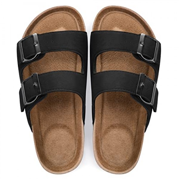 mysoft 여성용 슬라이드 샌들 코르크 풋베드, +컴포트 아치 지지대가 포함된 샌들에 스트랩 2개 조절 가능한 버클 슬립