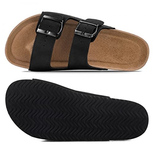 mysoft 여성용 슬라이드 샌들 코르크 풋베드, +컴포트 아치 지지대가 포함된 샌들에 스트랩 2개 조절 가능한 버클 슬립