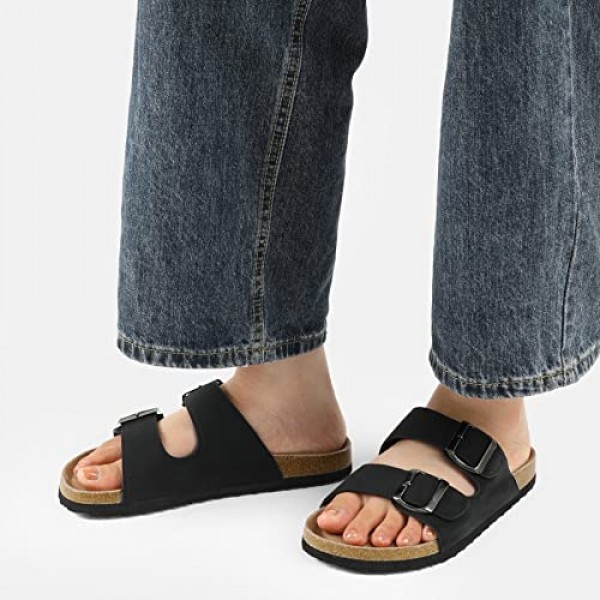 mysoft 여성용 슬라이드 샌들 코르크 풋베드, +컴포트 아치 지지대가 포함된 샌들에 스트랩 2개 조절 가능한 버클 슬립