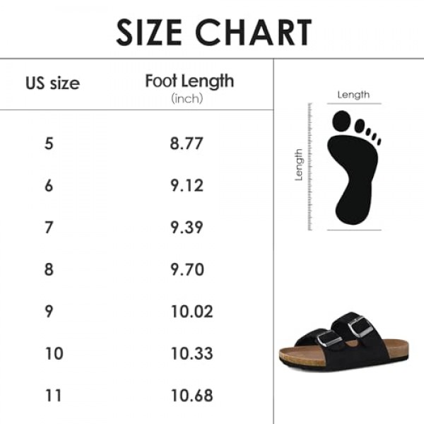 mysoft 여성용 슬라이드 샌들 코르크 풋베드, +컴포트 아치 지지대가 포함된 샌들에 스트랩 2개 조절 가능한 버클 슬립