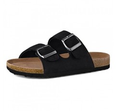 mysoft 여성용 슬라이드 샌들 코르크 풋베드, +컴포트 아치 지지대가 포함된 샌들에 스트랩 2개 조절 가능한 버클 슬립