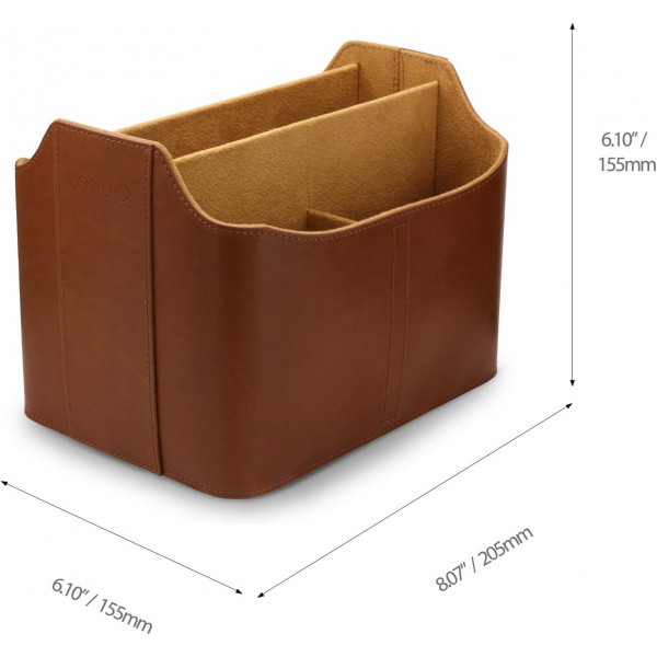 Londo 가죽 리모컨 오거나이저 및 태블릿 수납 공간이 있는 홀더, 리모컨 홀더(황갈색) 및 빈 가죽 주머니 - Vide Poche - 가죽 트레이 오거나이저, 실용적인 보관함(황갈색)